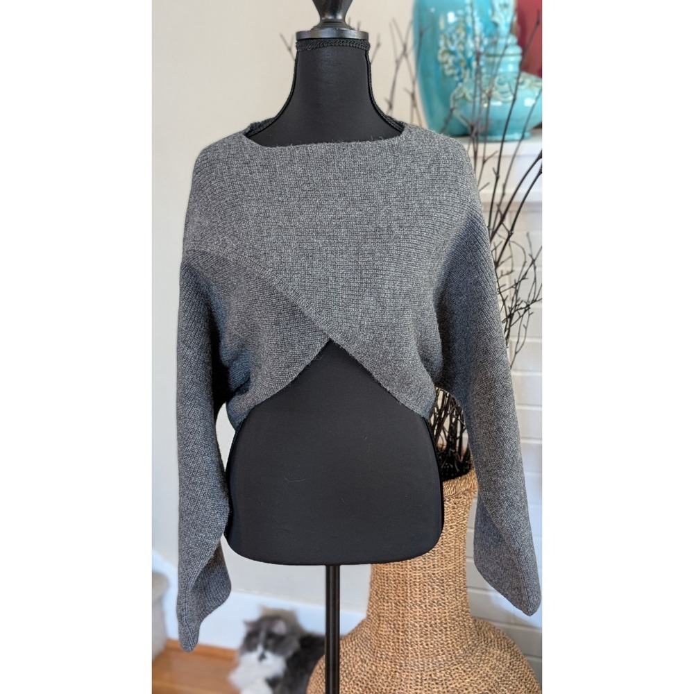 XL Women's Boat NeckLong Sleeve Sweater CrossWrap Asymmetrical HemCropped